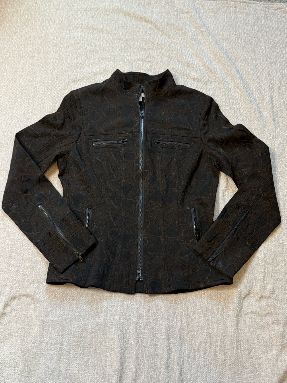 C’est Toi LUXE Jacket M Brown Black Croc Texture Moto Y2K Grunge Zip